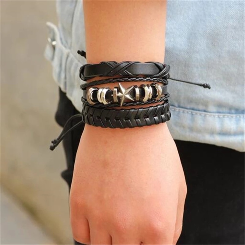 6 Pcs Set Punk Rock Skull Braided Leather Rope Bracelets - Picture 4 of 15